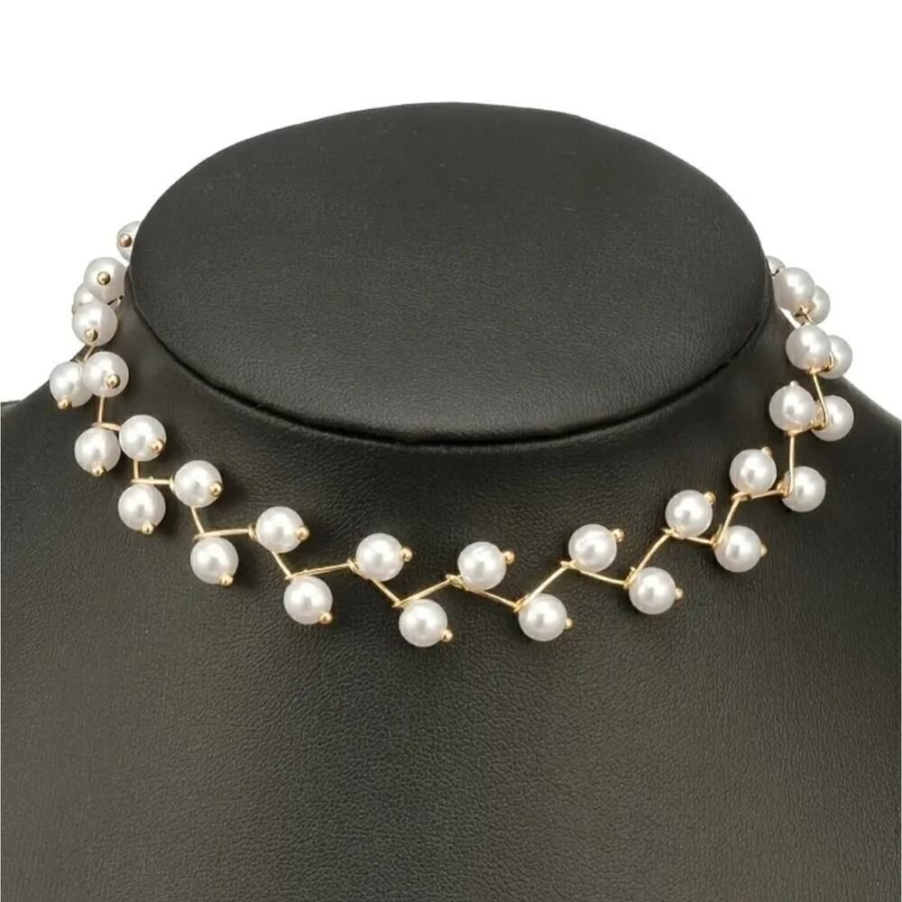 Bohemian Chic Faux Pearl Choker for Women Silver chain